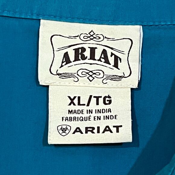 Vintage Y2K Ariat Western Pearl Snap Shirt Teal Rhinestone Rodeo Women’s XL - Picture 6 of 8